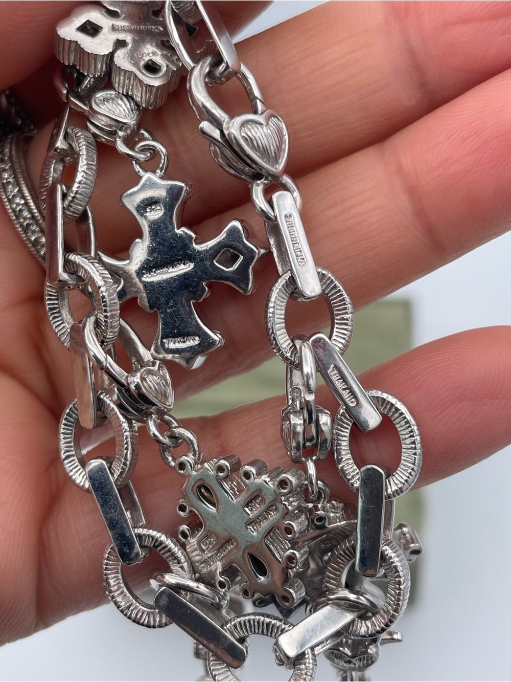 Judith Ripka Sterling Silver 925 Gemstone Maltese Cross Charm Bracelet Thailand - Picture 7 of 14